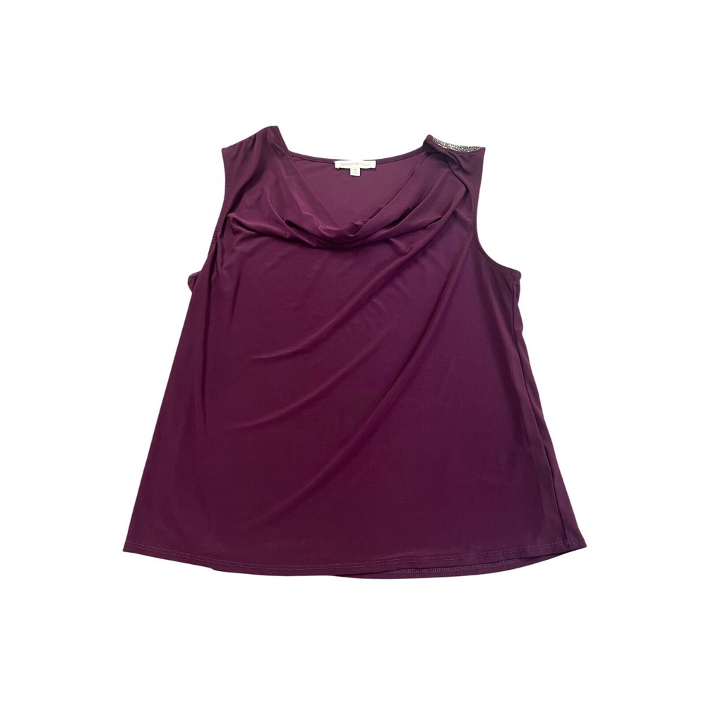 Per Seption‎ Concept Blouse Top Womens Medium Purple Stretch Sleeveless V Neck
